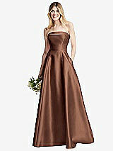 Alt View 6 Thumbnail - Cognac Strapless Bias Cuff Bodice Satin Gown with Pockets