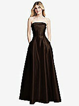 Alt View 3 Thumbnail - Espresso Strapless Bias Cuff Bodice Satin Gown with Pockets