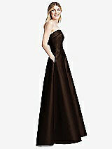 Alt View 5 Thumbnail - Espresso Strapless Bias Cuff Bodice Satin Gown with Pockets