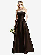 Alt View 6 Thumbnail - Espresso Strapless Bias Cuff Bodice Satin Gown with Pockets