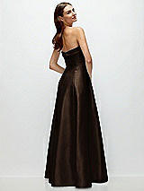 Side View Thumbnail - Espresso Strapless Bias Cuff Bodice Satin Gown with Pockets