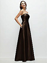 Rear View Thumbnail - Espresso Strapless Bias Cuff Bodice Satin Gown with Pockets