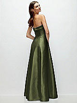 Side View Thumbnail - Olive Green Strapless Bias Cuff Bodice Satin Gown with Pockets