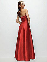 Side View Thumbnail - Poppy Red Strapless Bias Cuff Bodice Satin Gown with Pockets