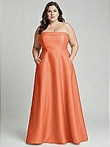 Alt View 1 Thumbnail - Portofino Orange Strapless Bias Cuff Bodice Satin Gown with Pockets