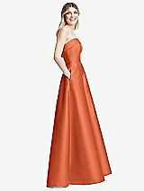 Alt View 5 Thumbnail - Portofino Orange Strapless Bias Cuff Bodice Satin Gown with Pockets