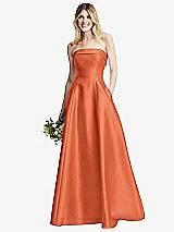 Alt View 6 Thumbnail - Portofino Orange Strapless Bias Cuff Bodice Satin Gown with Pockets