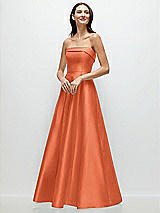 Front View Thumbnail - Portofino Orange Strapless Bias Cuff Bodice Satin Gown with Pockets