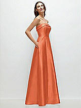 Rear View Thumbnail - Portofino Orange Strapless Bias Cuff Bodice Satin Gown with Pockets