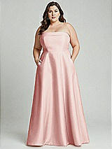 Alt View 1 Thumbnail - Rose Strapless Bias Cuff Bodice Satin Gown with Pockets