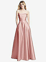 Alt View 3 Thumbnail - Rose Strapless Bias Cuff Bodice Satin Gown with Pockets
