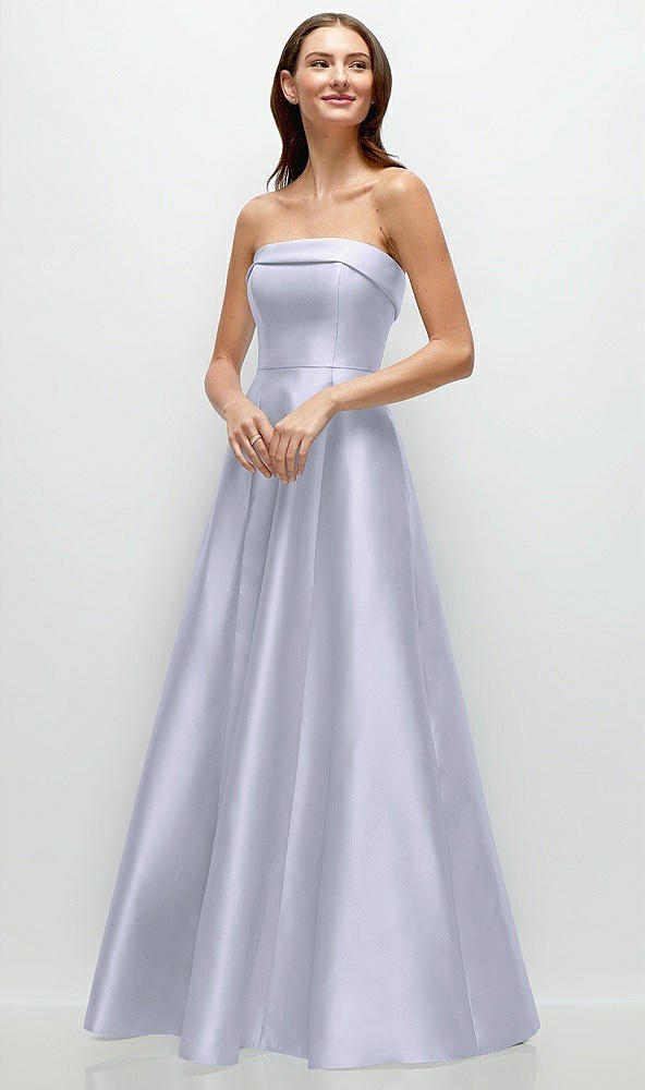 Front View - Silver Dove Strapless Bias Cuff Bodice Satin Gown with Pockets