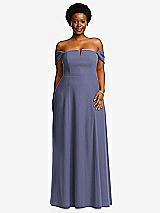 Alt View 2 Thumbnail - French Blue Off-the-Shoulder Pleated Cap Sleeve A-line Maxi Dress