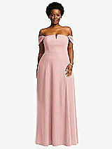 Alt View 2 Thumbnail - Rose Off-the-Shoulder Pleated Cap Sleeve A-line Maxi Dress