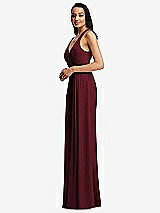 Side View Thumbnail - Cabernet Pleated V-Neck Closed Back Trumpet Gown with Draped Front Slit