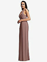 Side View Thumbnail - Sienna Pleated V-Neck Closed Back Trumpet Gown with Draped Front Slit