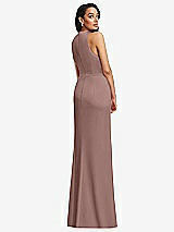 Rear View Thumbnail - Sienna Pleated V-Neck Closed Back Trumpet Gown with Draped Front Slit