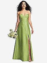 Front View Thumbnail - Mojito Strapless Bustier A-Line Satin Gown with Front Slit