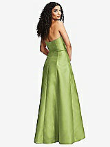 Rear View Thumbnail - Mojito Strapless Bustier A-Line Satin Gown with Front Slit
