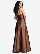 Rear View Thumbnail - Cognac Strapless Bustier A-Line Satin Gown with Front Slit