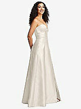 Side View Thumbnail - Ivory Strapless Bustier A-Line Satin Gown with Front Slit
