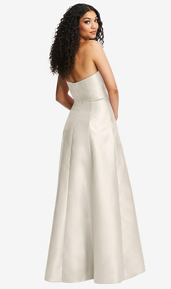 Back View - Ivory Strapless Bustier A-Line Satin Gown with Front Slit