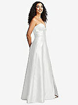 Side View Thumbnail - White Strapless Bustier A-Line Satin Gown with Front Slit