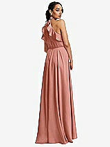 Rear View Thumbnail - Desert Rose Ruffle-Trimmed Bodice Halter Maxi Dress with Wrap Slit