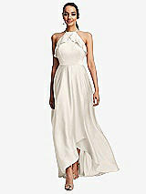 Front View Thumbnail - Ivory Ruffle-Trimmed Bodice Halter Maxi Dress with Wrap Slit