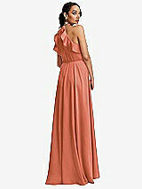 Rear View Thumbnail - Terracotta Copper Ruffle-Trimmed Bodice Halter Maxi Dress with Wrap Slit