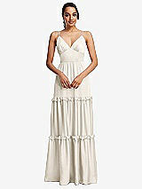 Front View Thumbnail - Ivory Low-Back Triangle Maxi Dress with Ruffle-Trimmed Tiered Skirt