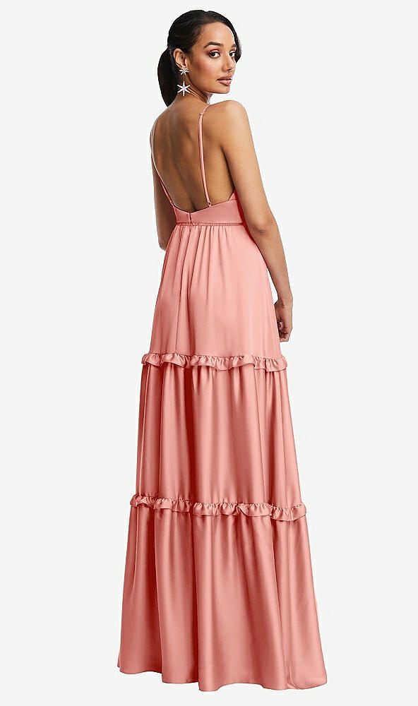 Back View - Rose Low-Back Triangle Maxi Dress with Ruffle-Trimmed Tiered Skirt
