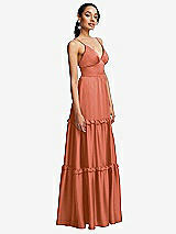 Side View Thumbnail - Terracotta Copper Low-Back Triangle Maxi Dress with Ruffle-Trimmed Tiered Skirt