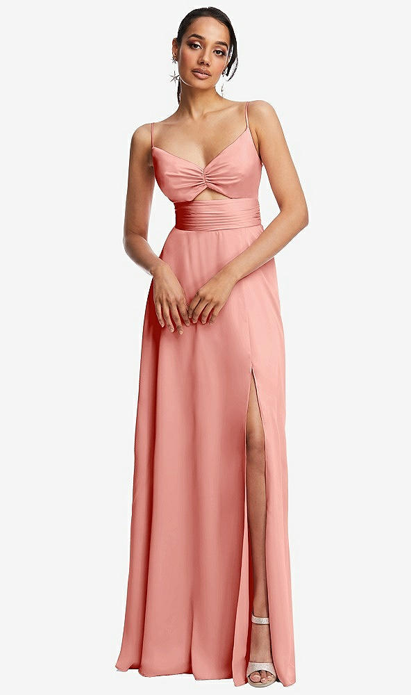 Front View - Rose Triangle Cutout Bodice Maxi Dress with Adjustable Straps