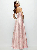 Rear View Thumbnail - Bow And Blossom Print Strapless Bias Cuff Bodice Floral Satin Gown with Pockets