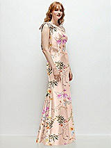 Alt View 5 Thumbnail - Butterfly Botanica Pink Sand Bow One-Shoulder Floral Satin Trumpet Gown