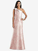 Alt View 1 Thumbnail - Bow And Blossom Print Bow One-Shoulder Floral Satin Trumpet Gown