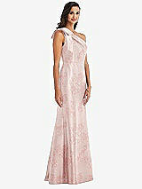 Alt View 2 Thumbnail - Bow And Blossom Print Bow One-Shoulder Floral Satin Trumpet Gown