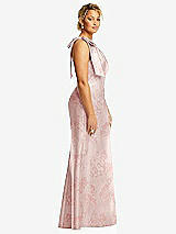 Side View Thumbnail - Bow And Blossom Print Bow One-Shoulder Floral Satin Trumpet Gown