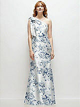 Alt View 4 Thumbnail - Cottage Rose Larkspur Bow One-Shoulder Floral Satin Trumpet Gown