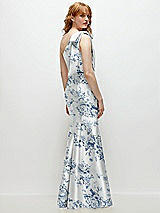 Alt View 6 Thumbnail - Cottage Rose Larkspur Bow One-Shoulder Floral Satin Trumpet Gown