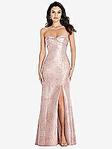 Front View Thumbnail - Bow And Blossom Print Bow Cuff Strapless Floral Princess Waist Trumpet Gown