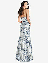 Rear View Thumbnail - Cottage Rose Larkspur Bow Cuff Strapless Floral Princess Waist Trumpet Gown