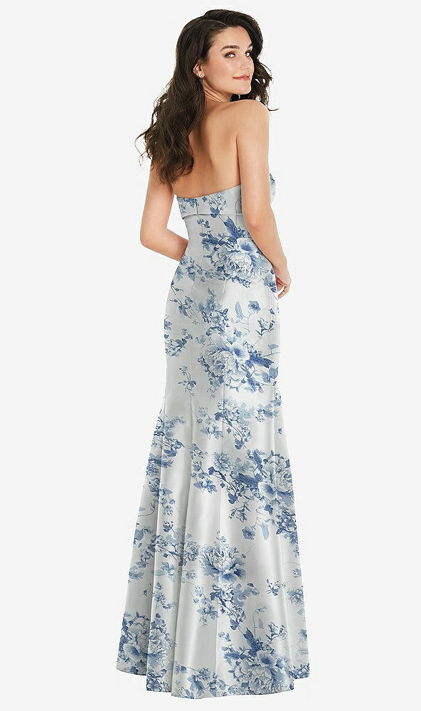 Back View - Cottage Rose Larkspur Bow Cuff Strapless Floral Princess Waist Trumpet Gown