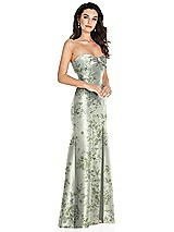 Side View Thumbnail - Sage Cottage Rose Bow Cuff Strapless Floral Princess Waist Trumpet Gown