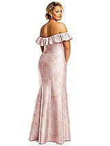 Alt View 5 Thumbnail - Bow And Blossom Print Off-the-Shoulder Ruffle Neck Floral Satin Trumpet Gown