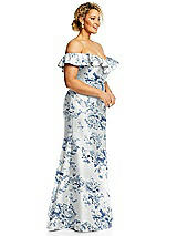 Alt View 4 Thumbnail - Cottage Rose Larkspur Off-the-Shoulder Ruffle Neck Floral Satin Trumpet Gown