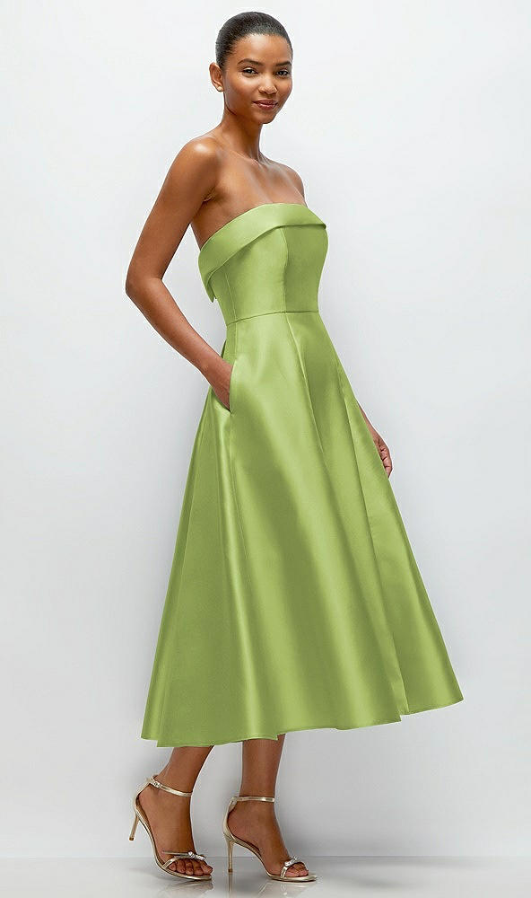 Back View - Mojito Cuffed Strapless Satin Twill Midi Dress with Full Skirt and Pockets