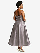 Alt View 2 Thumbnail - Cashmere Gray Cuffed Strapless Satin Twill Midi Dress with Full Skirt and Pockets