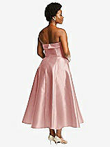 Alt View 2 Thumbnail - Rose Cuffed Strapless Satin Twill Midi Dress with Full Skirt and Pockets